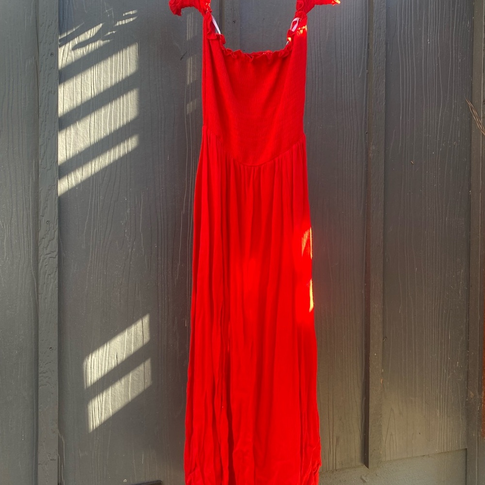 Red Maxi Dress with Ruffle Straps
